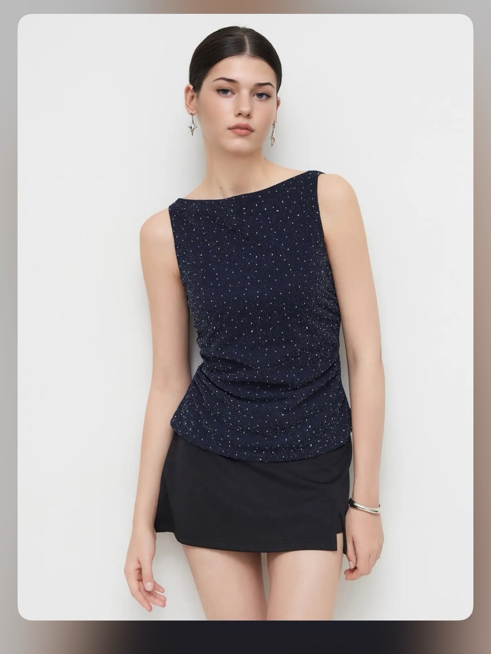 Cider BOAT NECK RHINESTONE KNOTTED TANK TOP L CR29-2
